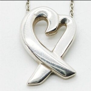 Tiffany & Co. Polished Silver Heart Ribbon Pendant Necklace